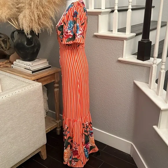 Lulus Roam the Riviera Orange Multi Striped Button-Up Maxi Dress Size XS - Picture 7 of 10